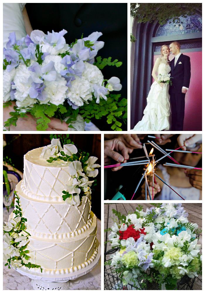 Colorful wedding of sweet peas and carnations. Lubbock Texas boutique wedding florist.