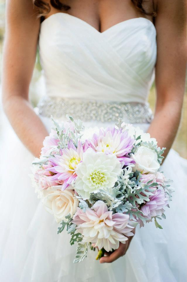 rustic pink and gray dahlia bridal bouquet - Jessica Ormond Events - Alexandra Grace Photography. Lubbock Texas boutique wedding florist.